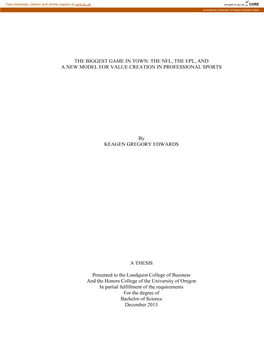 The Nfl, the Epl, and a New Model for Value Creation in Professional Sports