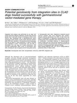 Potential Genotoxicity from Integration Sites in CLAD Dogs Treated Successfully with Gammaretroviral Vector-Mediated Gene Therapy