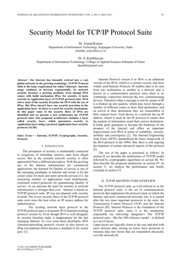 Security Model for TCP/IP Protocol Suite