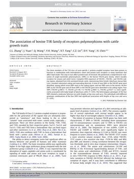 The Association of Bovine T1R Family of Receptors Polymorphisms with Cattle Growth Traits ⇑ C.L