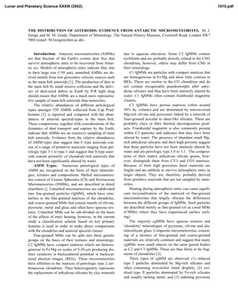 THE DISTRIBUTION of ASTEROIDS: EVIDENCE from ANTARCTIC MICROMETEORITES. M. J. Genge and M. M. Grady, Department of Mineralogy, T