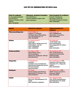 List of Co-Ordinators of Ncsc 2016