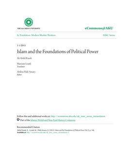 Islam and the Foundations of Political Power Ali Abdel Razek