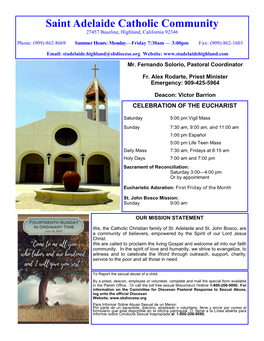 Saint Adelaide Catholic Community 27457 Baseline, Highland, California 92346