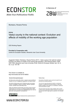 Vaslui County in the National Context: Evolution and Effects of Mobility of the Working Age Population