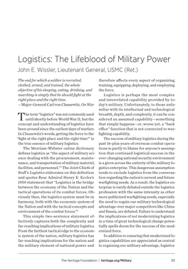 The Lifeblood of Military Power Military of Lifeblood the Logistics