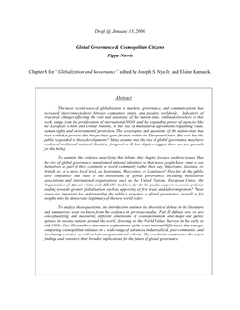 Draft @ January 13, 2000 Global Governance & Cosmopolitan