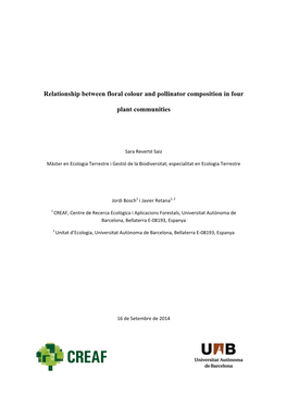 Relationship Between Floral Colour and Pollinator Composition in Four Plant Communities