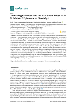 Converting Galactose Into the Rare Sugar Talose with Cellobiose 2-Epimerase As Biocatalyst