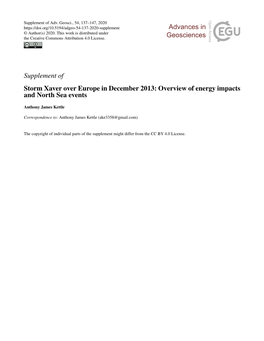 Supplement of Storm Xaver Over Europe in December 2013: Overview of Energy Impacts and North Sea Events