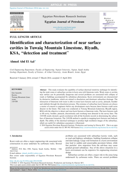 Identification and Characterization of Near Surface Cavities in Tuwaiq