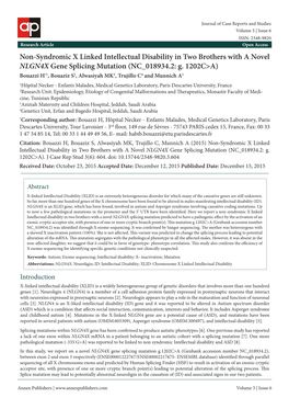 Non-Syndromic X Linked Intellectual Disability in Two Brothers with a Novel NLGN4X Gene Splicing Mutation (NC 018934.2: G