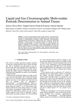 Liquid and Gas Chromatographic Multi-Residue Pesticide Determination in Animal Tissues