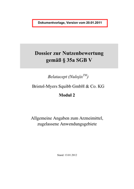 Dossier Zur Nutzenbewertung Gemäß § 35A SGB V