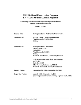 USAID Global Conservation Program EWW/ANSAB Semi-Annual Report II