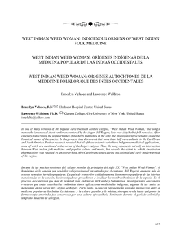 West Indian Weed Woman: Indigenous Origins of West Indian Folk Medicine