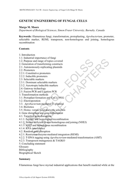 Genetic Engineering of Fungal Cells-Margo M