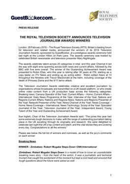 The Royal Television Society Announces Television Journalism Awards Winners