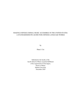 Making Chinese Choral Music Accessible in the United States: a Standardized Ipa Guide for Chinese-Language Works