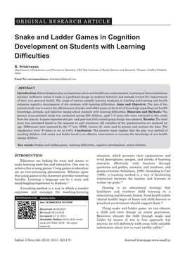 Snake and Ladder Games in Cognition Development on Students with Learning Difficulties