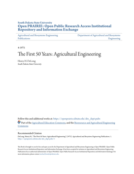 The First 50 Years: Agricultural Engineering