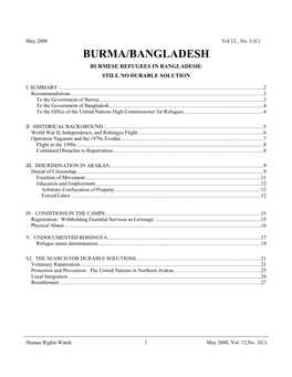 Burma/Bangladesh Burmese Refugees in Bangladesh: Still No Durable Solution