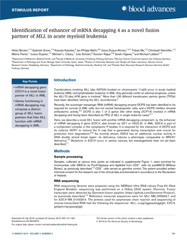 Identification of Enhancer of Mrna Decapping 4 As a Novel Fusion Partner of MLL in Acute Myeloid Leukemia