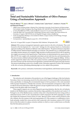 Total and Sustainable Valorisation of Olive Pomace Using a Fractionation Approach