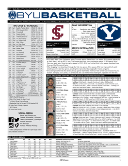 Byu 2016-17 Schedule Social Media 1 Game Information Series Information