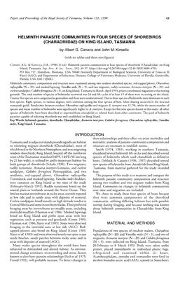 Helminth Parasite Communities in Four Species of Shorebirds (Charadriidae) on King Island, Tasmania