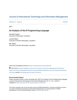 An Analysis of the D Programming Language
