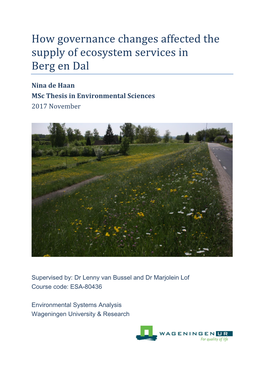 How Governance Changes Affected the Supply of Ecosystem Services in Berg En Dal