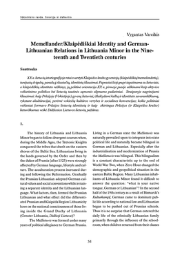 Memellander/Klaipėdiškiai Identity and German Lithuanian Relations