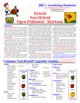 Hybrid Non-Hybrid Open Pollinated - Heirloom Planted Side by Side, Ensuring That Every Seed to Commercially-Produced, Hybrid Varieties