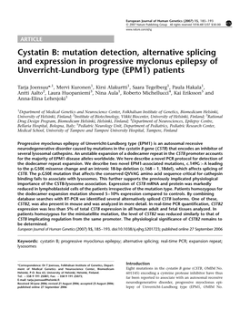 Cystatin B: Mutation Detection, Alternative Splicing and Expression in Progressive Myclonus Epilepsy of Unverricht-Lundborg Type (EPM1) Patients