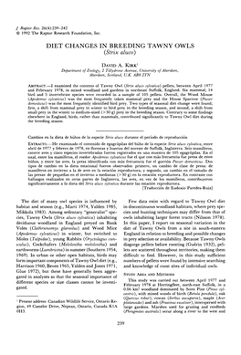 DIET CHANGES in BREEDING TAWNY OWLS &Lpar;<I>Strix Aluco</I>&Rpar;