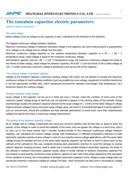 The Tantalum Capacitor Electric Parameters Tantalum Capacitor Manufacturer