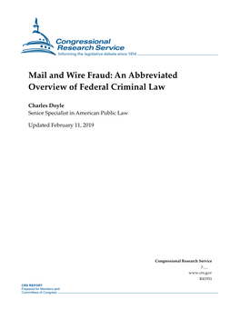 Mail and Wire Fraud: an Abbreviated Overview of Federal Criminal Law