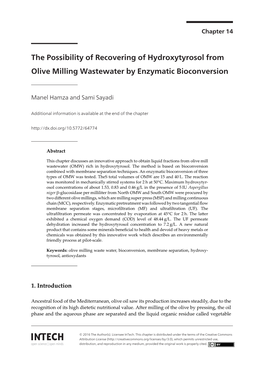 The Possibility of Recovering of Hydroxytyrosol from Olive Milling Wastewater by Enzymatic Bioconversion 265