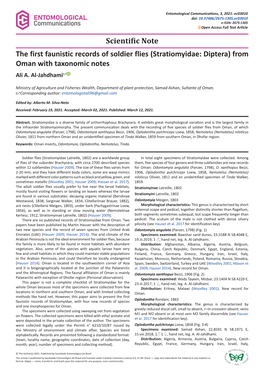 The First Faunistic Records of Soldier Flies (Stratiomyidae: Diptera) from Oman with Taxonomic Notes Ali A