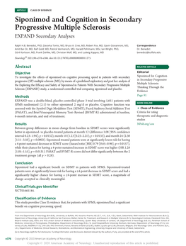 Siponimod and Cognition in Secondary Progressive Multiple Sclerosis EXPAND Secondary Analyses