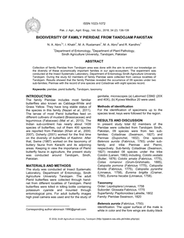 Biodiversity of Family Pieridae from Tandojam Pakistan