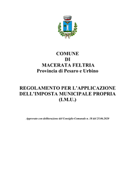 COMUNE DI MACERATA FELTRIA Provincia Di Pesaro E Urbino