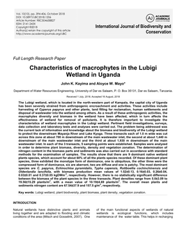 Characteristics of Macrophytes in the Lubigi Wetland in Uganda