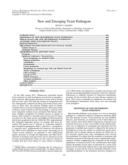 New and Emerging Yeast Pathogens KEVIN C