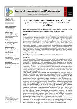 Antimicrobial Activity Screening for Three Citrus Pulp Extracts and Phytochemical Constituency Profiling