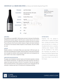 Château La Croix Des Pins Les Dessous Des Dentelles Gigondas Rouge 2016