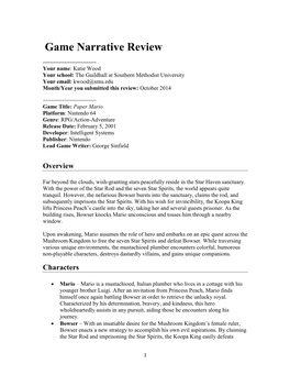 Game Narrative Review