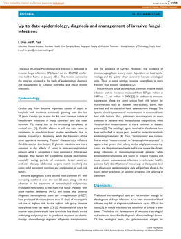 Up to Date Epidemiology, Diagnosis and Management of Invasive Fungal Infections