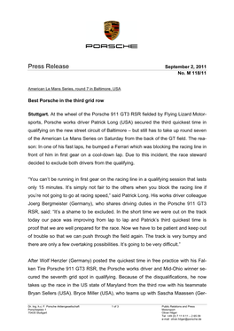 Press Release September 2, 2011 No